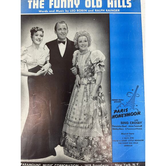 The Funny Old Hills Sheet Music 1938 Paris Honeymoon Robin Rainger Bing Crosby - Picture 2 of 5